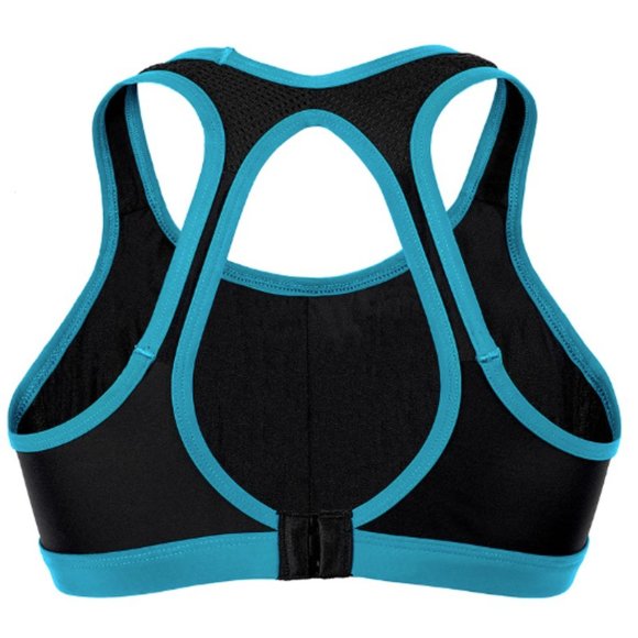 Private Label Sports Bra High Impact Racer Cut-Out Striped AQUA NEW - ALL SIZES! - Picture 6 of 12